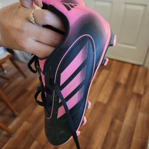Adidas Kid's Pink and Black Soccer Cleats - Picture 1 of 3